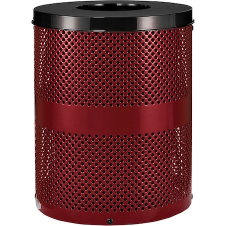 Global Industrial Outdoor Perforated Steel Trash Can With Flat Lid, 36 Gallon, Red 261925RD